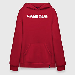 Толстовка-худи оверсайз Киберпанк - белая надпись Samurai, цвет: красный