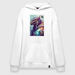 Толстовка-худи оверсайз Cool dragon - hieroglyph ai art, цвет: белый