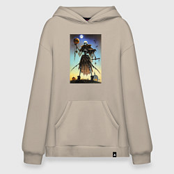 Толстовка-худи оверсайз Ведьма пугало - хэллоуин нейросеть, цвет: миндальный