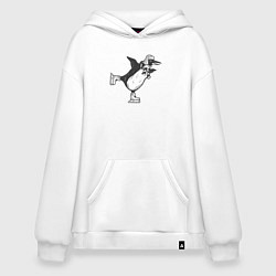 Толстовка-худи оверсайз Пингвин на катке, цвет: белый