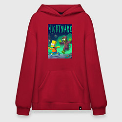 Толстовка-худи оверсайз Барт Симпсон убегает от зомби - нейросеть, цвет: красный