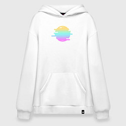 Толстовка-худи оверсайз Розовое геометрическое неоновое солнце, цвет: белый