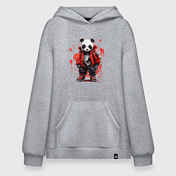 Толстовка-худи оверсайз Модная панда в красной куртке, цвет: меланж