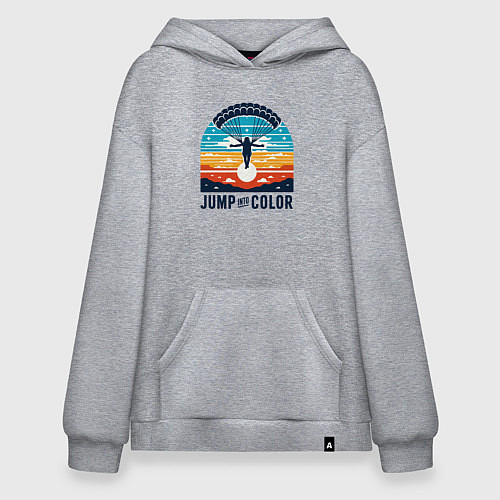 Худи оверсайз Парашютист на фоне закатного неба ретро винтаж / Меланж – фото 1