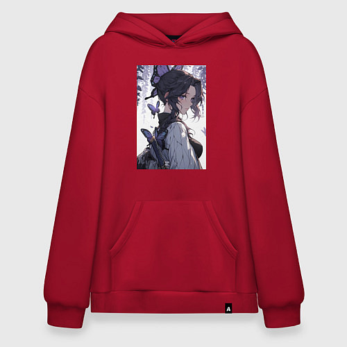 Худи оверсайз Клинок, рассекающий демонов Синобу Котё бабочка / Красный – фото 1