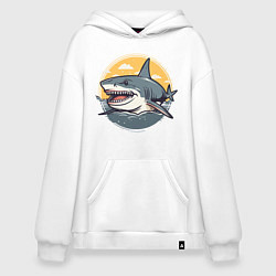 Толстовка-худи оверсайз Акула в кругу, цвет: белый