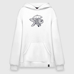 Толстовка-худи оверсайз Рыбка под зонтом, цвет: белый
