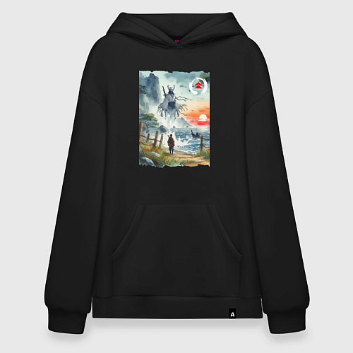 Худи оверсайз Ghost of Tsushima - watercolor / Черный – фото 1