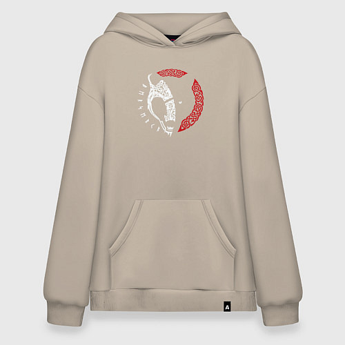 Худи оверсайз Волк фенрир в кельтском стиле с рунами / Миндальный – фото 1
