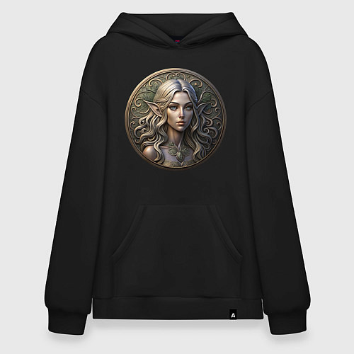 Худи оверсайз Эльфийка на монете из Скайрима / Черный – фото 1