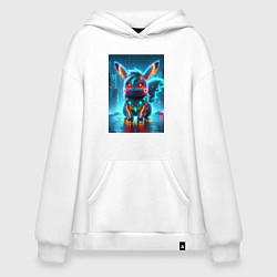 Толстовка-худи оверсайз Cyber Pikachu in the neon metropolis - ai art, цвет: белый