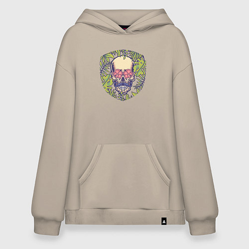 Худи оверсайз Цветы и черепок джентельмен / Миндальный – фото 1