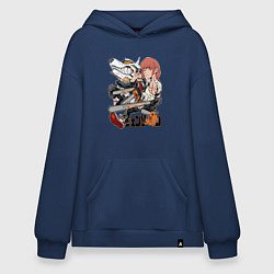 Толстовка-худи оверсайз Человек-бензопила Макима Аки Пауэр Денджи Почита Л, цвет: тёмно-синий