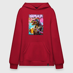 Толстовка-худи оверсайз Кибер пивозавр на фоне стены с граффити - нейроарт, цвет: красный