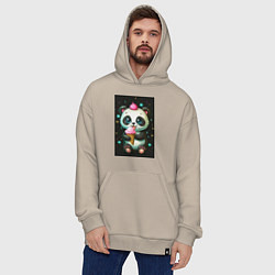 Толстовка-худи оверсайз Панда с мороженым, цвет: миндальный — фото 2