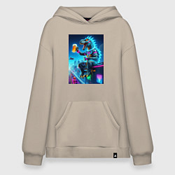 Худи оверсайз Чувак Дино сидит на крыше небоскрёба с кружкой пив