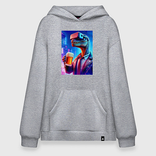 Худи оверсайз Пивозавр в виртуальных очках - нейроарт / Меланж – фото 1