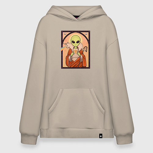 Худи оверсайз Пришелец и кот-единорог / Миндальный – фото 1