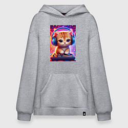 Толстовка-худи оверсайз Cutie kitten DJ - neon glow, цвет: меланж
