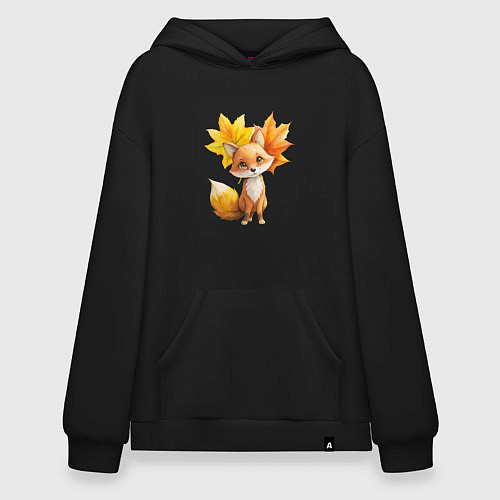 Худи оверсайз Лисичка и осенние листья / Черный – фото 1