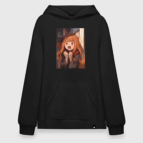 Худи оверсайз Волчица и пряности Холо удивление / Черный – фото 1