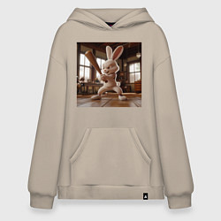 Толстовка-худи оверсайз Заяц и бейсбол, цвет: миндальный