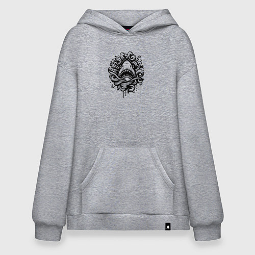 Худи оверсайз Голова акулы в волнах тату / Меланж – фото 1