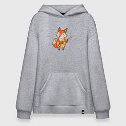 Толстовка-худи оверсайз Лиса с гитарой, цвет: меланж