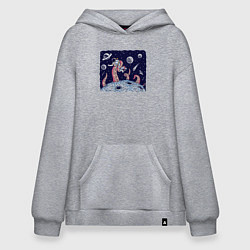 Толстовка-худи оверсайз Схватка с осьминогом в космосе, цвет: меланж