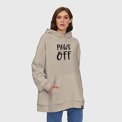 Толстовка-худи оверсайз Лапы прочь - предупреждение, цвет: миндальный — фото 2