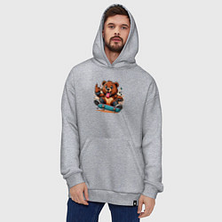 Толстовка-худи оверсайз Мишутка крутой скейтбордист - нейроарт, цвет: меланж — фото 2