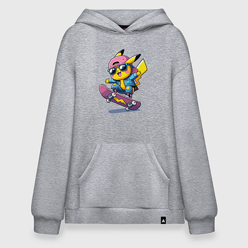 Худи оверсайз Пикачу крутой скейтбордист - нейроарт / Меланж – фото 1