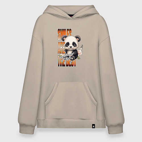 Худи оверсайз Мишка панда с надписью / Миндальный – фото 1