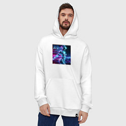 Толстовка-худи оверсайз Neon cyber girl - ai art, цвет: белый — фото 2
