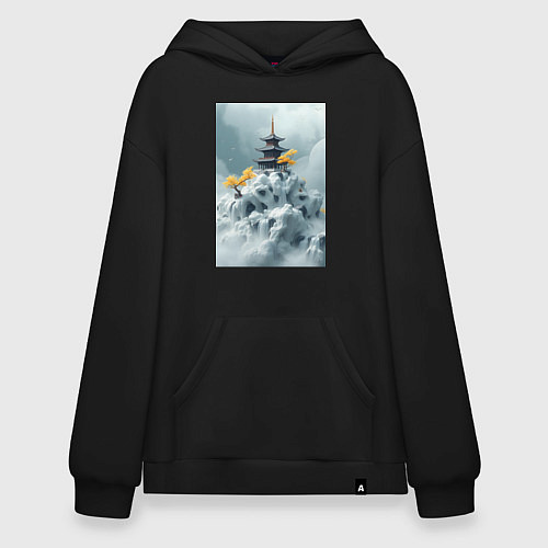 Худи оверсайз Тихий японский пейзаж / Черный – фото 1