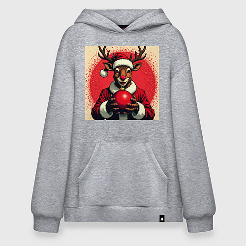 Худи оверсайз Рождественский олень Рудольф в шапке Санты / Меланж – фото 1