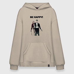 Толстовка-худи оверсайз Be happy, цвет: миндальный