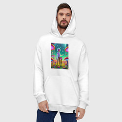 Толстовка-худи оверсайз Morty and Rick on a neon planet, цвет: белый — фото 2