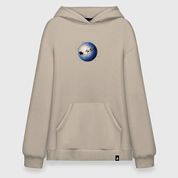 Толстовка-худи оверсайз Санта на оленях - темный, цвет: миндальный