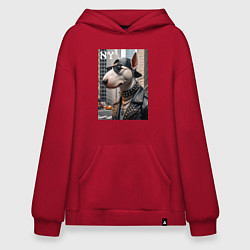 Толстовка-худи оверсайз Чувак бультерьер житель Нью-Йорка, цвет: красный