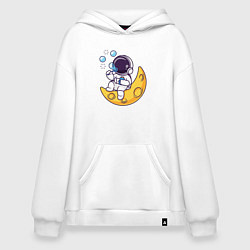 Толстовка-худи оверсайз Космонавт и мыльные пузыри, цвет: белый