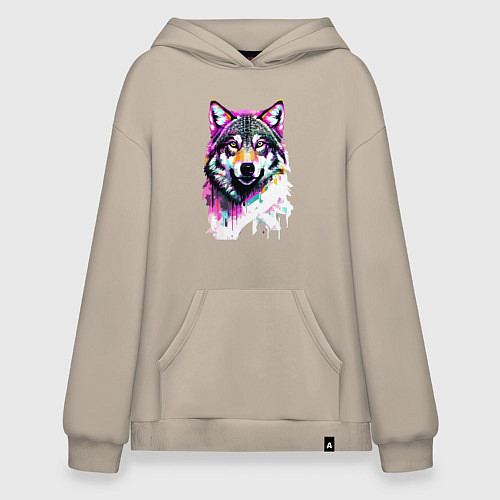 Худи оверсайз Волчья морда - нейроарт / Миндальный – фото 1