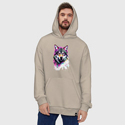 Толстовка-худи оверсайз Волчья морда - нейроарт, цвет: миндальный — фото 2
