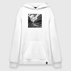 Толстовка-худи оверсайз Разрушенный город, цвет: белый