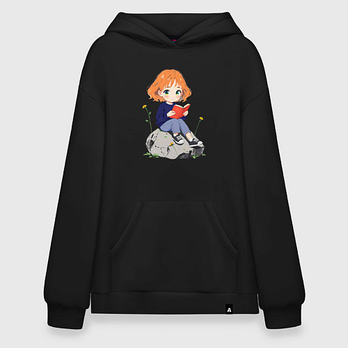 Худи оверсайз Рыжая девушка читает книгу / Черный – фото 1