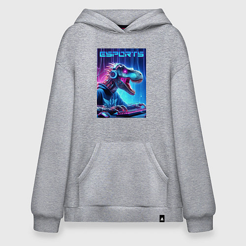 Худи оверсайз Tyrannosaurus is esports player - neon glow / Меланж – фото 1