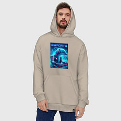 Толстовка-худи оверсайз Дельфин крутой киберспортсмен - нейроарт, цвет: миндальный — фото 2