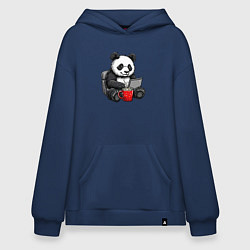 Толстовка-худи оверсайз Панда с кофе за ноутбуком, цвет: тёмно-синий