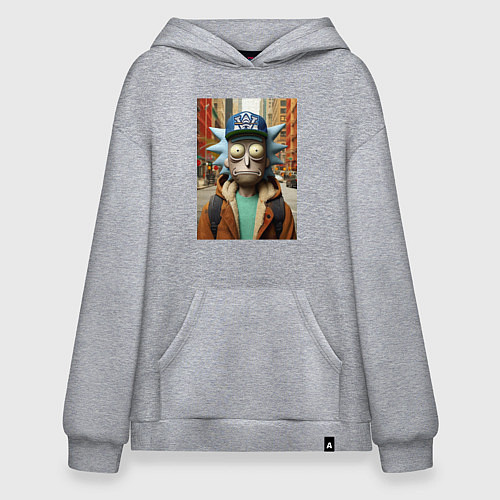 Худи оверсайз Рик Санчес в Нью-Йорке - нейроарт / Меланж – фото 1