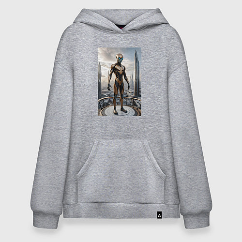 Худи оверсайз Инопланетянин в городе будущего / Меланж – фото 1